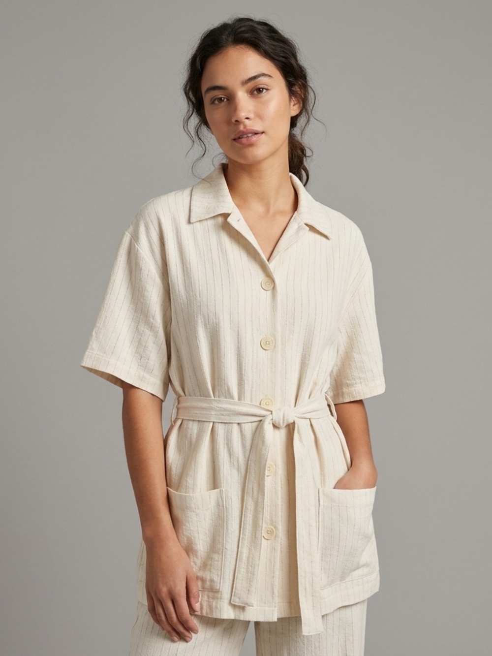 Vintage Raw Silk Short Sleeve Tunic Blouse Shirt - Large